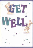 Brimming with cheerful optimism, this illustrated get well card offers comfort like a familiar walk around Highams Park Lake. Two delightful characters-a plush teddy bear and an excitable puppy-appear to leap from the creamy background, uplifting enormous, colourful letters spelling 'Get Well.' Rich shades of indigo and teal energize the text, their brightness set off by the soft neutral palette beneath. Playful stars twinkle in various blues and purples, their hopeful shimmer reminiscent of evening skies above Highams Park. The animals' fluffy fur and gentle faces invite an almost tangible sense of comfort, much like cradling a hand-tied bouquet from a trusted local florist. Each whimsical element radiates warmth, kindness, and encouragement, echoing the genuine spirit of Highams Park and making this card a heartfelt boost for any loved one on the mend.